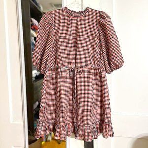 ASOS High Ruffle Neck Mini Textured Gingham Dress With Drawstring Waist - Size 2